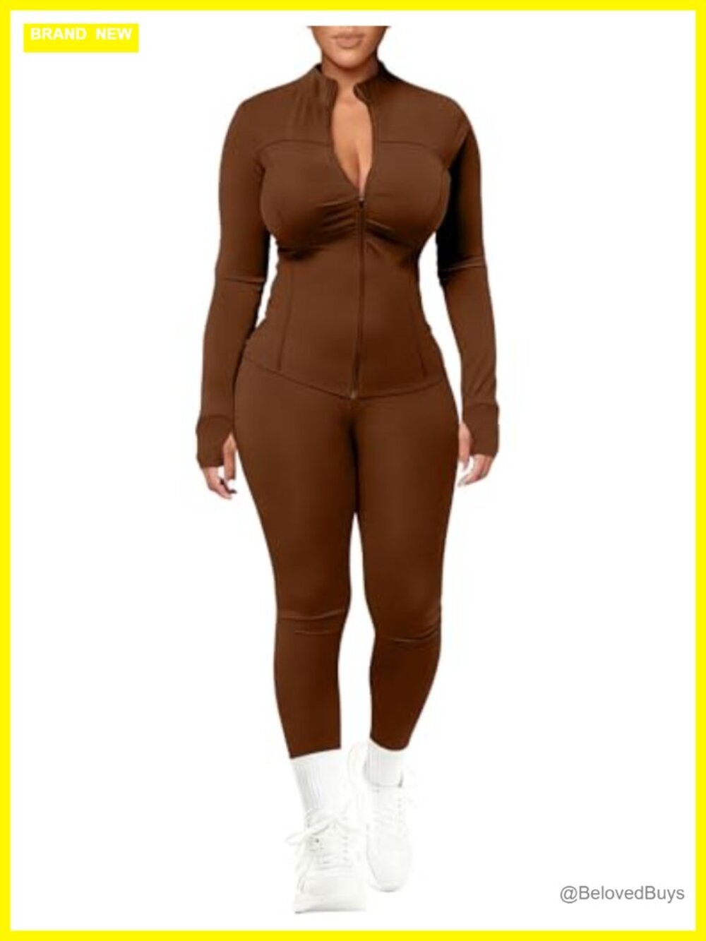 Women's 2 Piece Workout Set Long Sleeve Zip Jacket & High Waisted Leggings